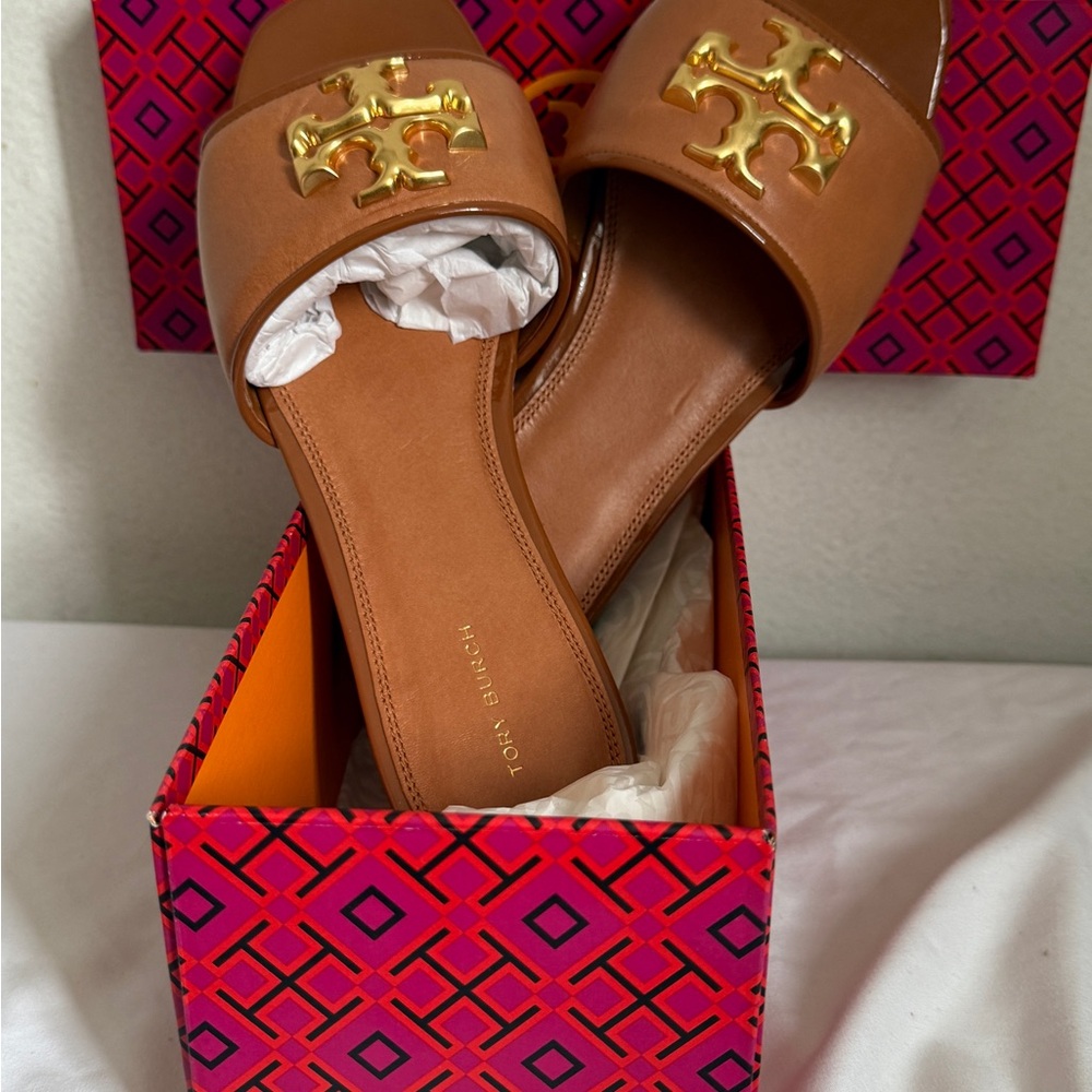 Tory Burch Tan Sandals with Gold Logo